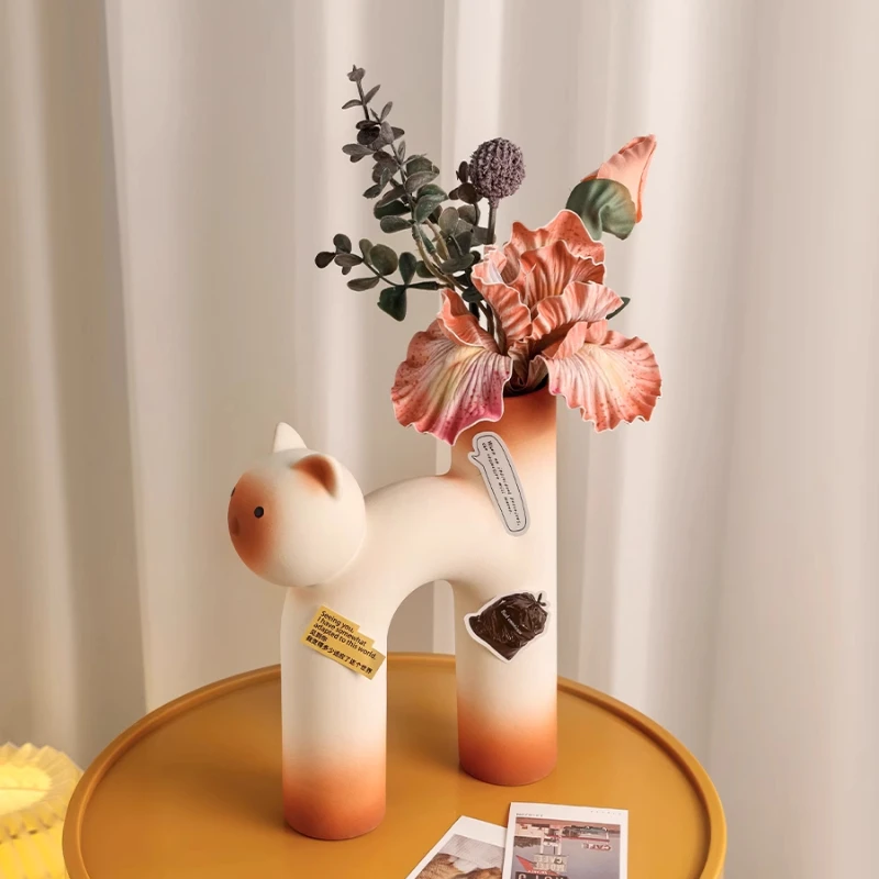 

French cream style creative ceramic vase ornament living room flower arrangement home dining table entrance desktop decoration