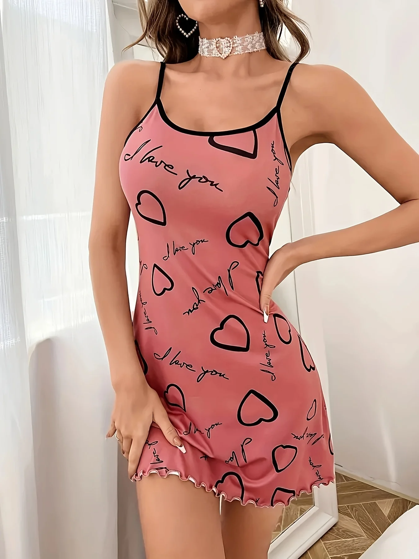 

Women's Sexy Halter Mini Skirt Heart Letter Printed European American Fashion Dress