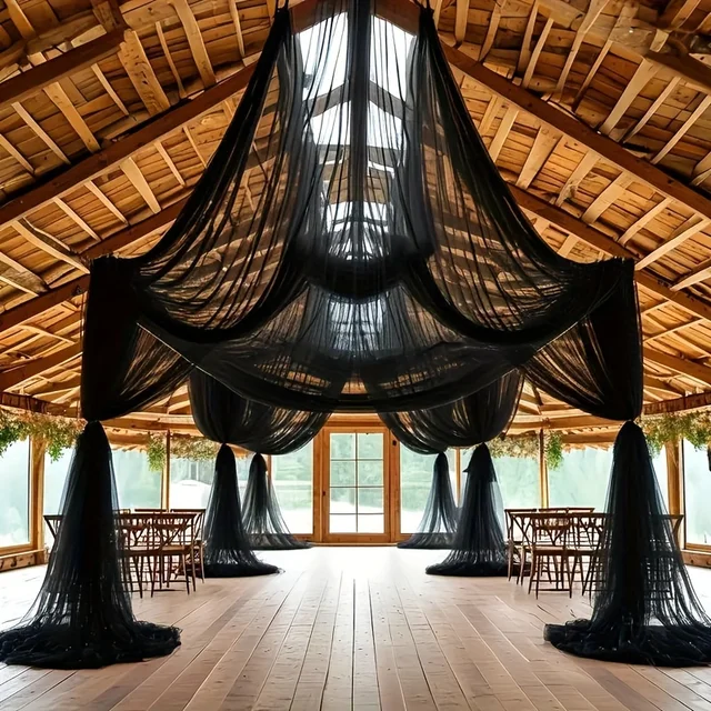 2pcs 8meter Black Polyester Tulle Draping Fabric Wedding Arches Birthday Parties & Stage Decor Christmas Halloween St. Patrick's 4 2pcs 8meter Black Polyester Tulle Draping Fabric Wedding Arches Birthday Parties & Stage Decor Christmas Halloween St. Patrick's 4