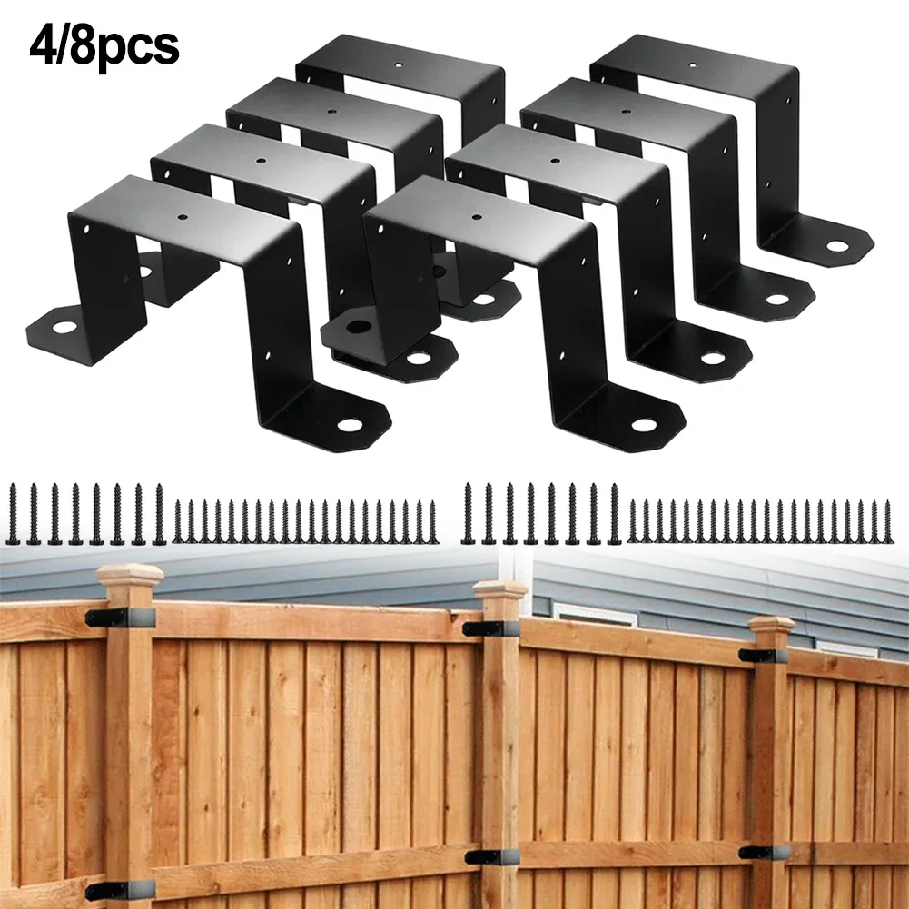 

Metal Fence Support 4x4 Post Bracket Carbon Steel Material Complete Set Robust Construction Black U Brackets Set