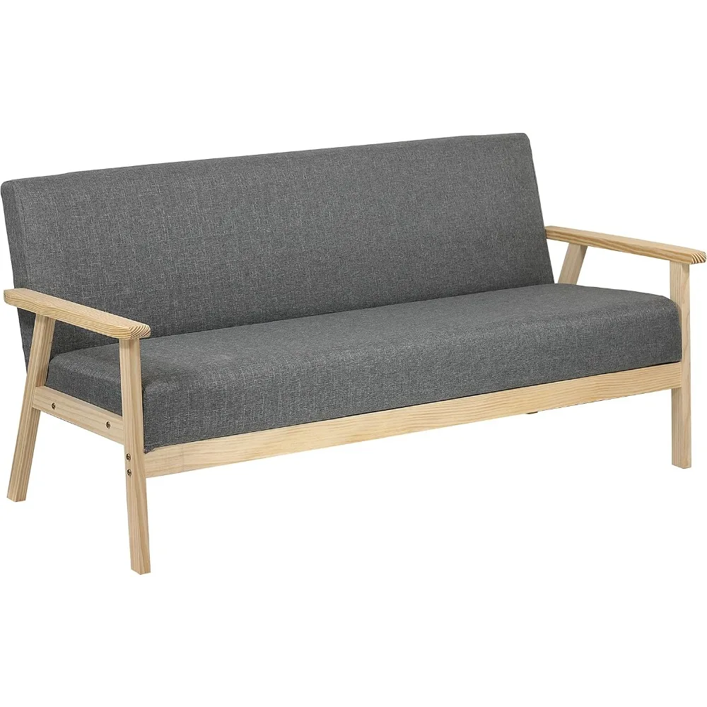 Divano con struttura in legno di abete naturale non trattato (grigio, 3 posti)