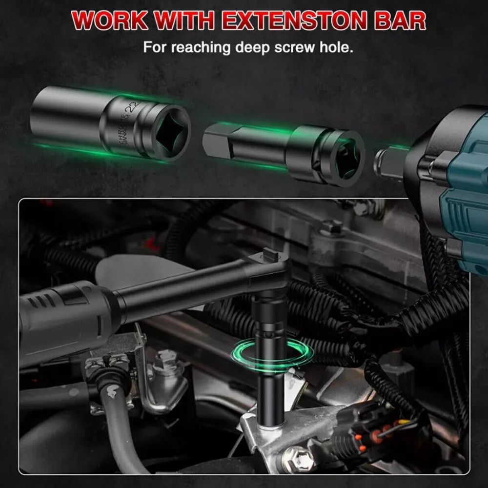 1/2 بوصة محرك 6 نقطة مقبس التصادم مجموعة محرك متري وجع المقبس مقبس التصادم العميق هوائي وجع رئيس أدوات إزالة الإطارات #6