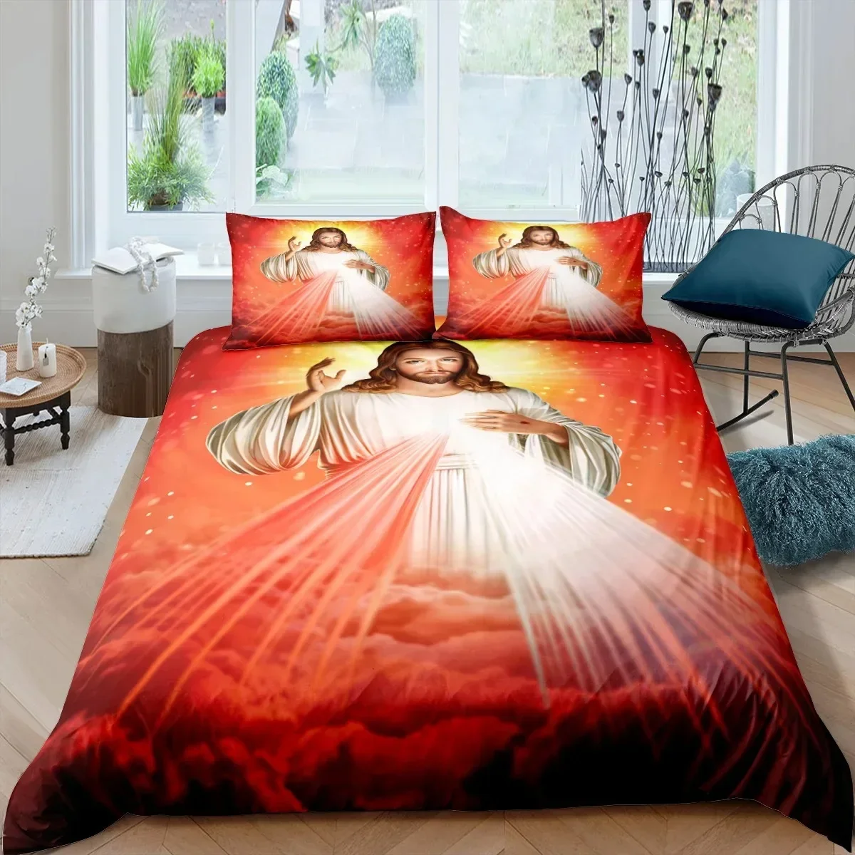 

3D Jesus Christian Sacred Jesus Comfortable Duvet Quilt Cover Pillowcase Bedding Set Children Bedroom Decoration Home Textile