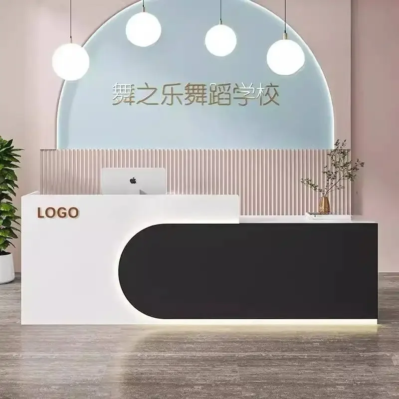 Orange Decor Reception Desks Luxury Modern Wood Long Classic Reception Desk White Beauty Bancone Per Negozio Office Furniture