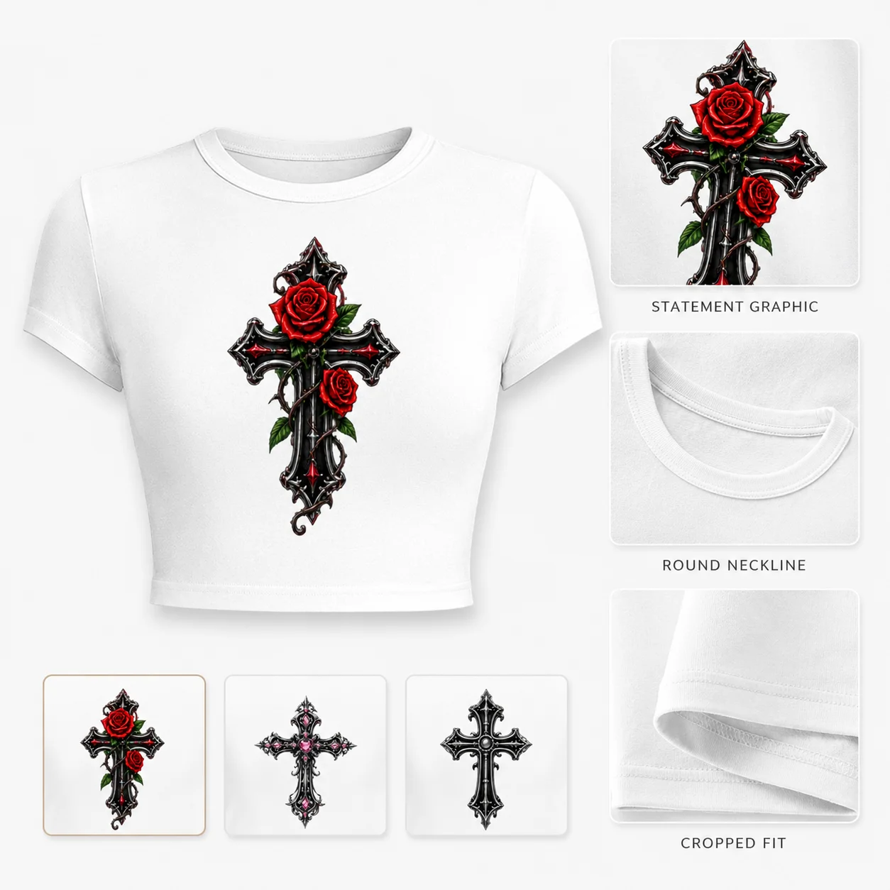 Crop Tops Cute White Summer 2026 The Crossed-armed God Fashion Casual T-shirt Woman Clothes O-neck Streetwear Short T Shirts