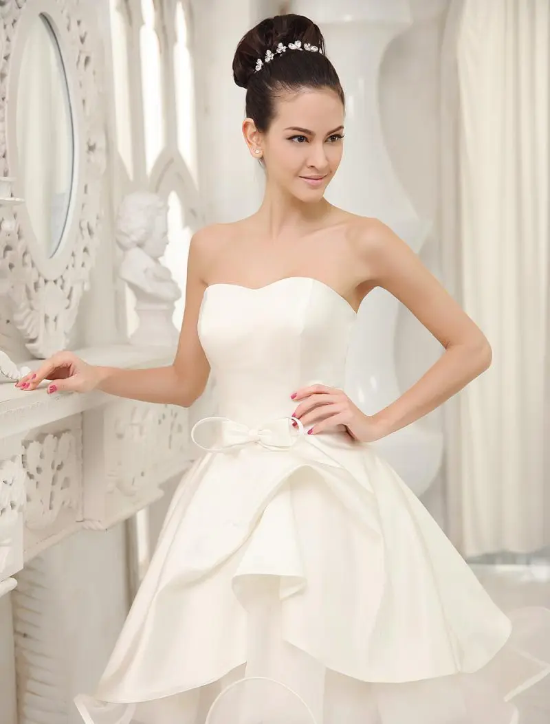 

Customized Exquisite Charmeuse Tiered Pleat Bow A-line Sweetheart Knee Length Dresses Bespoke Occasion Dresses Modern Style Sexy