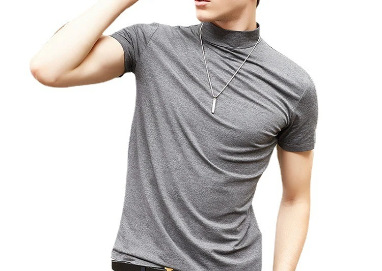 Short-sleeved T-shirt Men's Mercerized Cotton Slim Half Turtleneck Solid Color Bottoming Shirt Modal Short-sleeved T-shirt Top