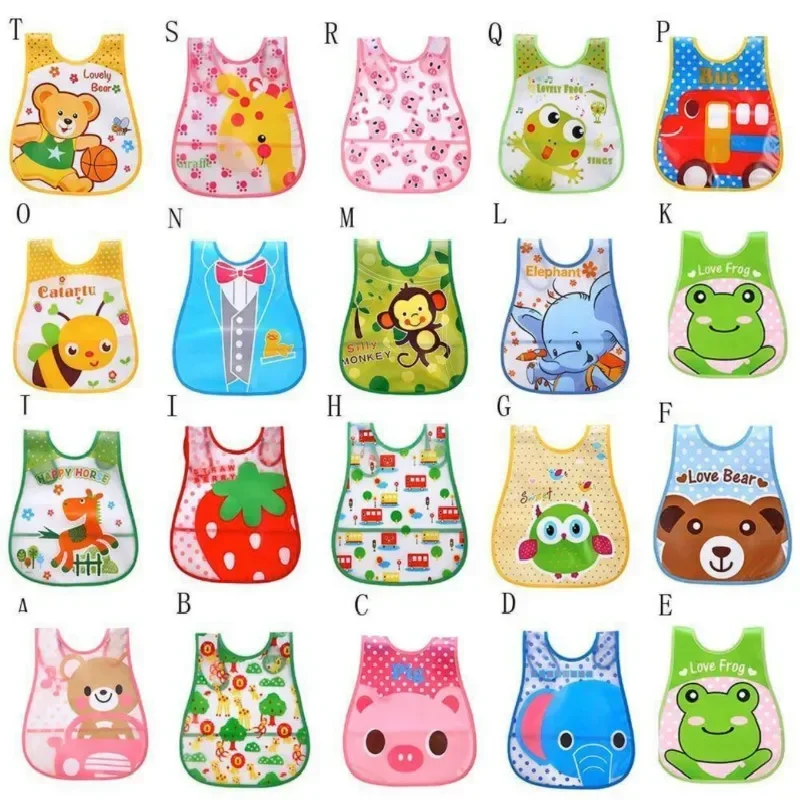 8pc/Lot Random Color Baby Waterproof Lunch Bibs Boys Girls Infants Cartoon Pattern Bibs Burp Cloths For Children