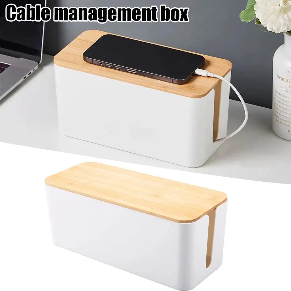 

1pcs Plastic Cable Management Box Home Office Desk Management Case With Bamboo Lid Cord Organizer Home Wire Storage Box