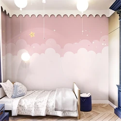custom Pink Stars Clouds Wallpaper for Children's Room Boys' Girls' Bedroom Wall Paintings Kindergarten 3D wallpapers home decor