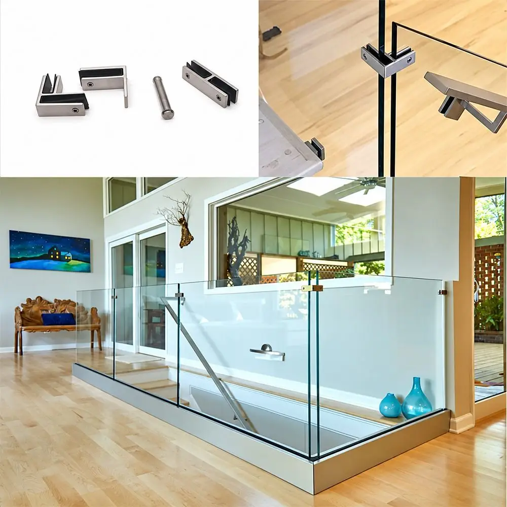 Stainless Steel Glass Clamp Bracket 90 Degree 180 Degree Glass Clamp Clip Satin Finish Heavy Duty Non-Drill Glass Clamp