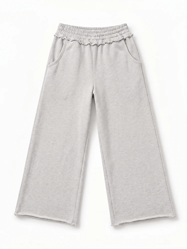 

Minimalist Korean Style Wide Leg Sweatpants Loose Drapey Straight Leg Sports Casual Pants High Waist Asymmetric Commute Style