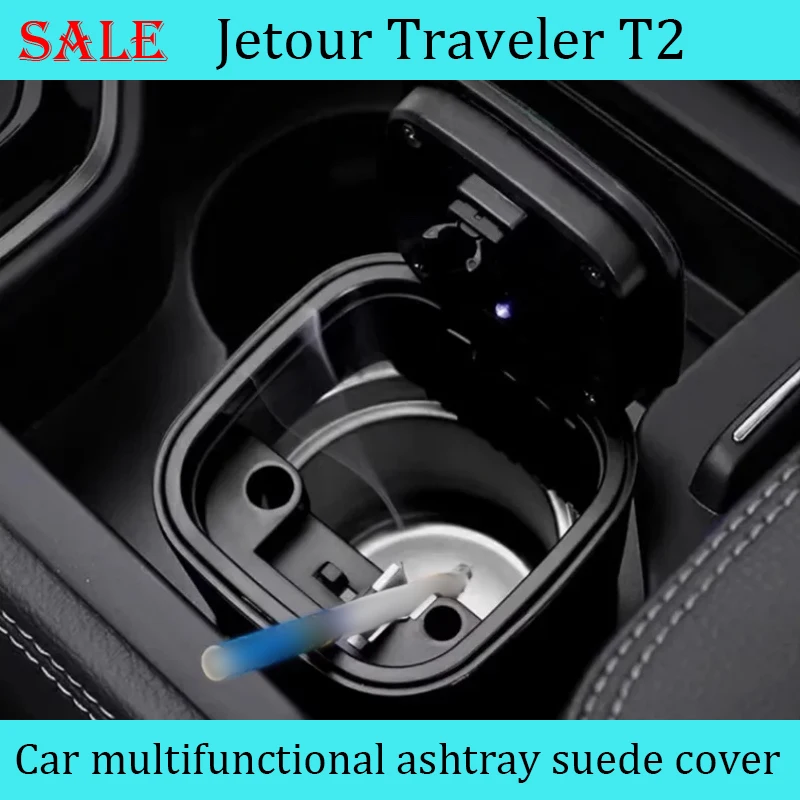 Fit for JETOUR Traveler T2 2023+ Car Ashtray Suede Cover with Light Multifunctional Metal Easy To Clean Metal Interior Ashtray