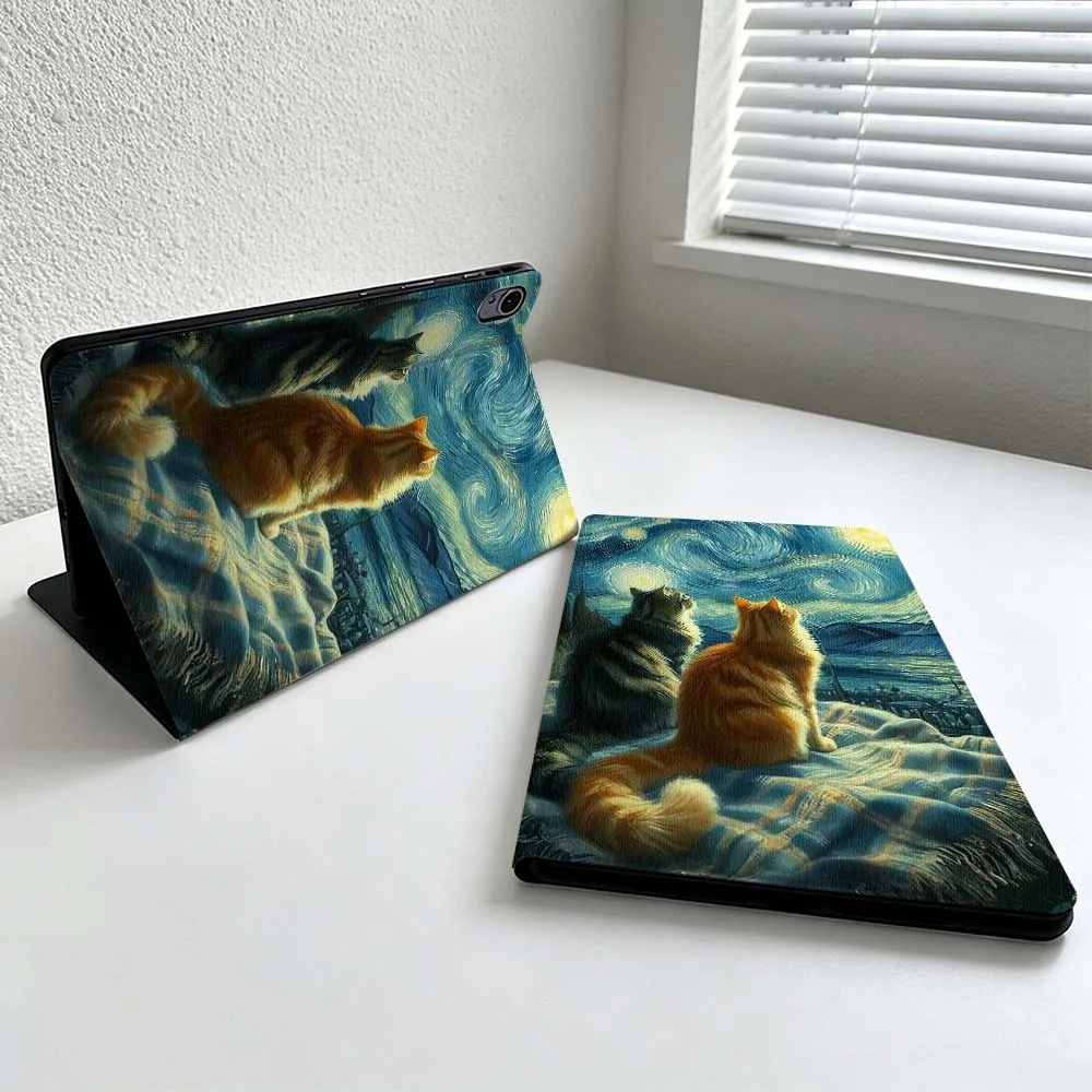 Van Gogh-Style Art Cartoon Cat Cover For Huawei MatePad MediaPad MagicPad Honor Pad 10 9 8 X10 X9 X8 Pro Soft Inch Tablet Case