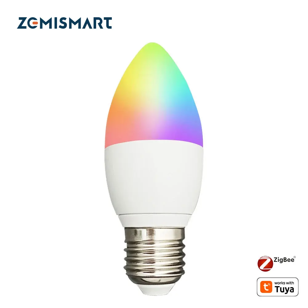 

Zemismart Zigbee 3.0 Led Light Bulb E27 5W Smart Candle Bulb RGBW Dimmable Lamp Work with Tuya Smart Life APP Alexa Google Home