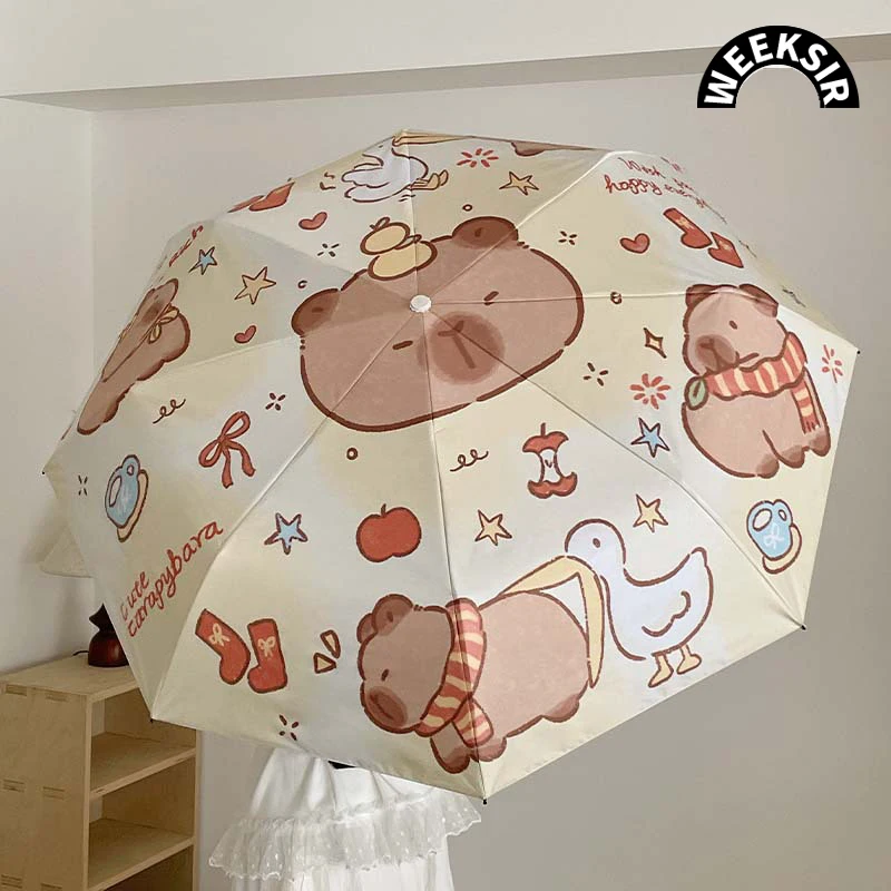 

Прочный зонт Auatic с рисунком капибары, солнечный дождь, ветрозащитный солнцезащитный зонт двойного назначения для студентов и женщин