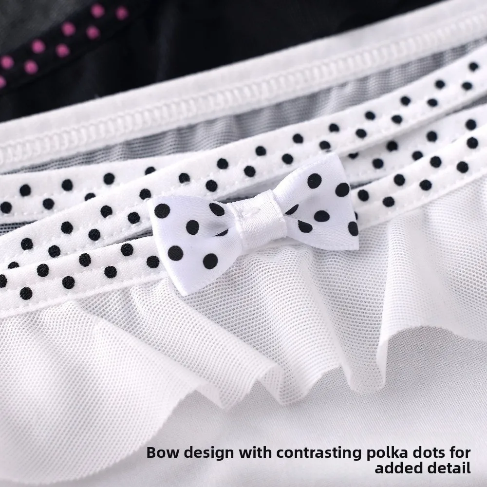 

Breathable Low Waist Transparent Lace Briefs Cotton Crotch Bow Women Underwear Sweet Mesh Thin Polka Dot Panties Women