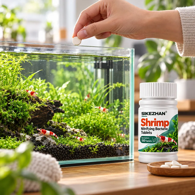 SIKEZHAN Shrimp Nitrifying Bacteria Tablets 150Ct, Beneficial Bacteria for Aquarium Cycling, Removes Ammonia Nitrite Freshwater