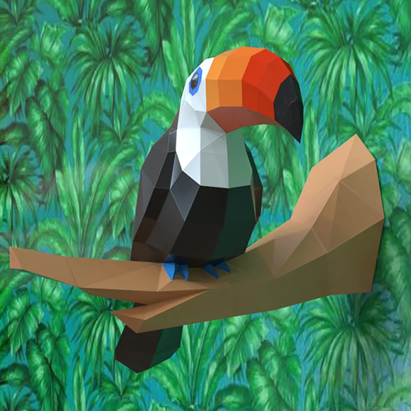 Toucan 3D kertas Model burung hewan Papercraft dekorasi rumah dinding teka-teki Dekorasi mainan anak-anak pendidikan untuk hadiah anak-anak