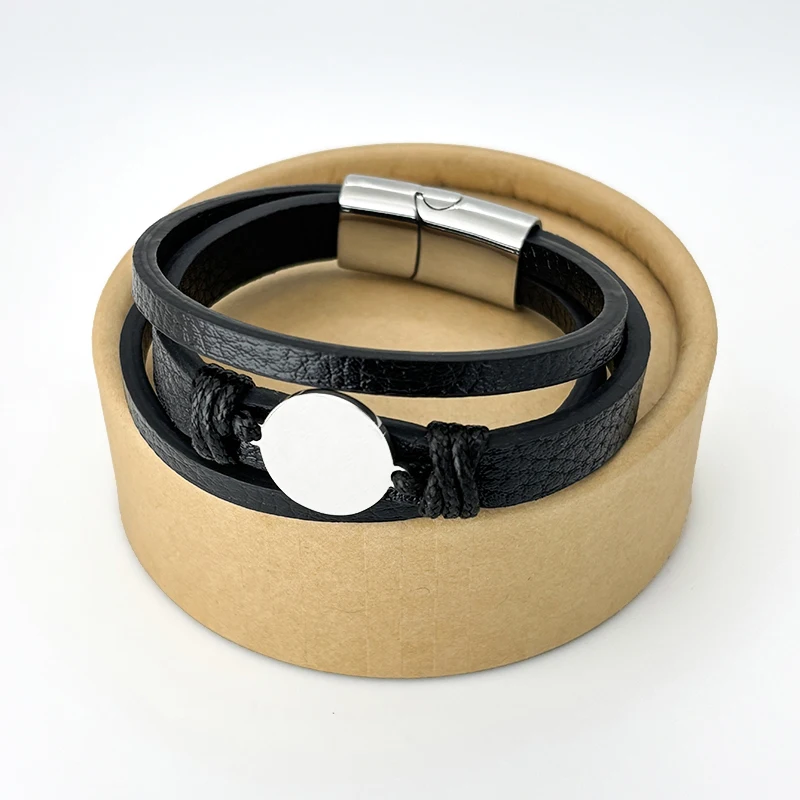 Classic handmade knit round plate Leather Bracelet 19,21,23cm Size Choose Stainless Steel Magnetic Buckle Fashion Charm Bracelet