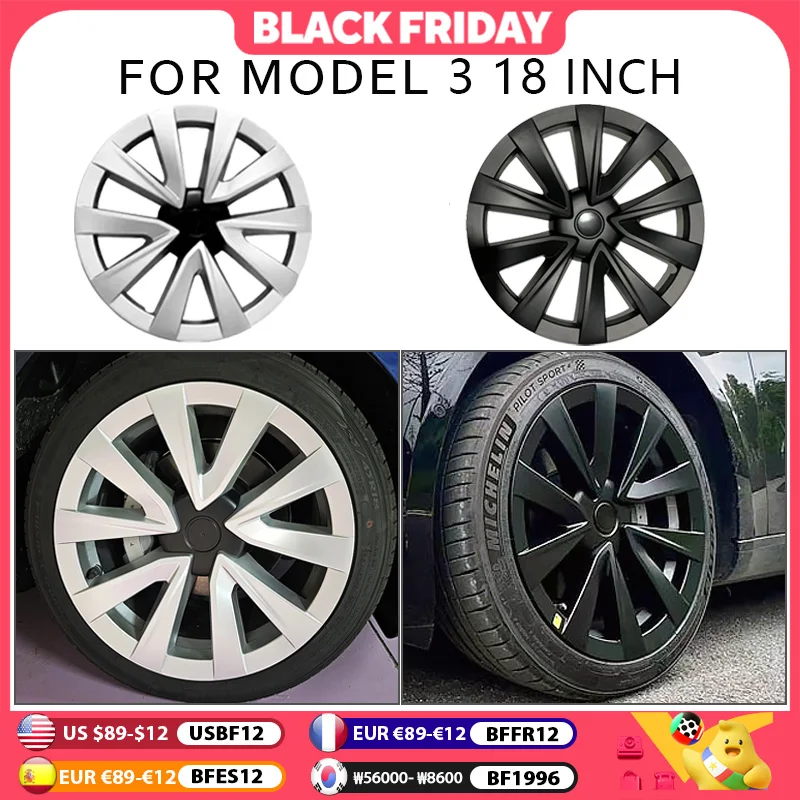 4PCS HubCap for Replacement Tesla Model 3 Wheel Cover Automobile 18 Inch Hub cap Full Rim Cover Accessories 2018-2023 Wheel Cap