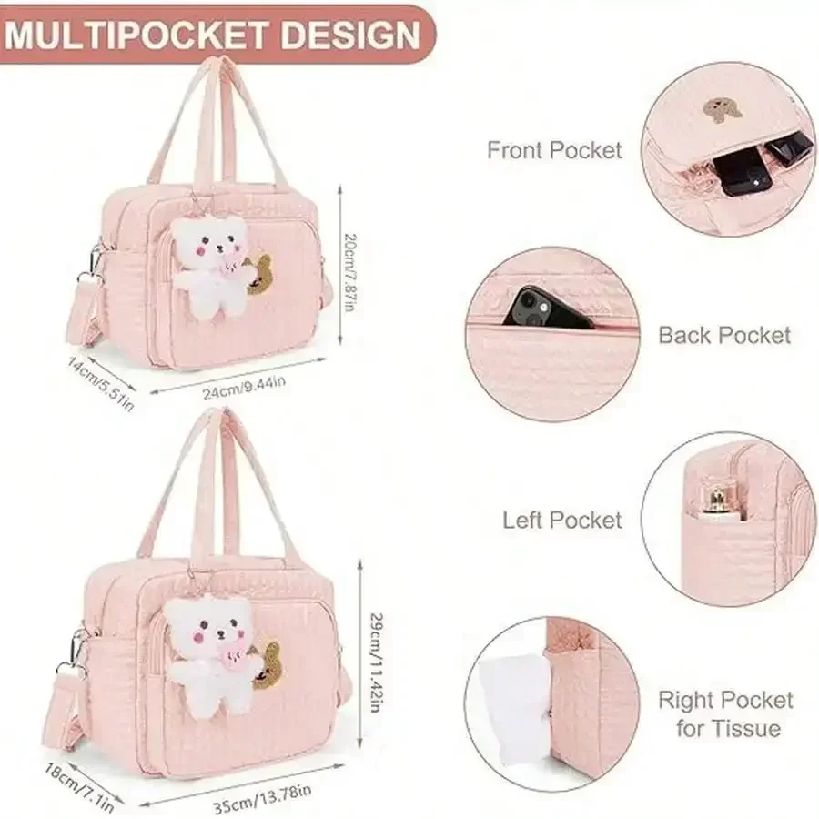 Pink Multi Purpose Crossbody Tote Backpack For Women, Waterproof Carryall Bag With Multi Pockets For Daily Travel Work & Weekend Outings