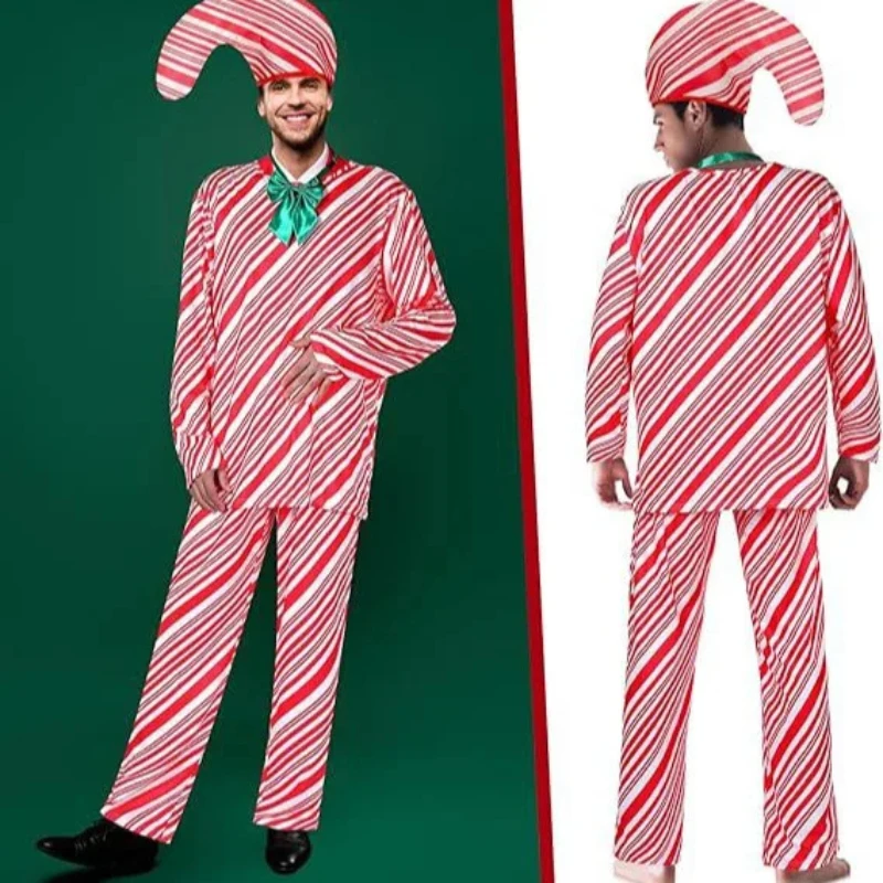 مضحك قصب الحلوى زي تأثيري مجموعة للرجال النساء الكبار عيد الميلاد عيد الميلاد كرنفال حفلة مرحلة الأداء الملابس #5
