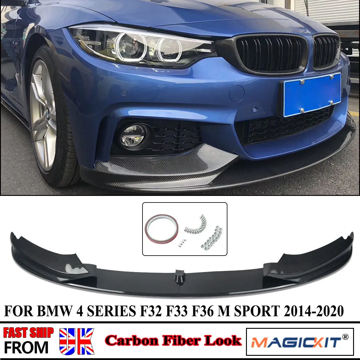 

For BMW 4 SERIES F32 F33 Car Front Bumpers F36 420d 430d 2014-2020 FRONT PERFORMANCE SPLITTER LIP SPOILER CARBON LOOK Auto Parts