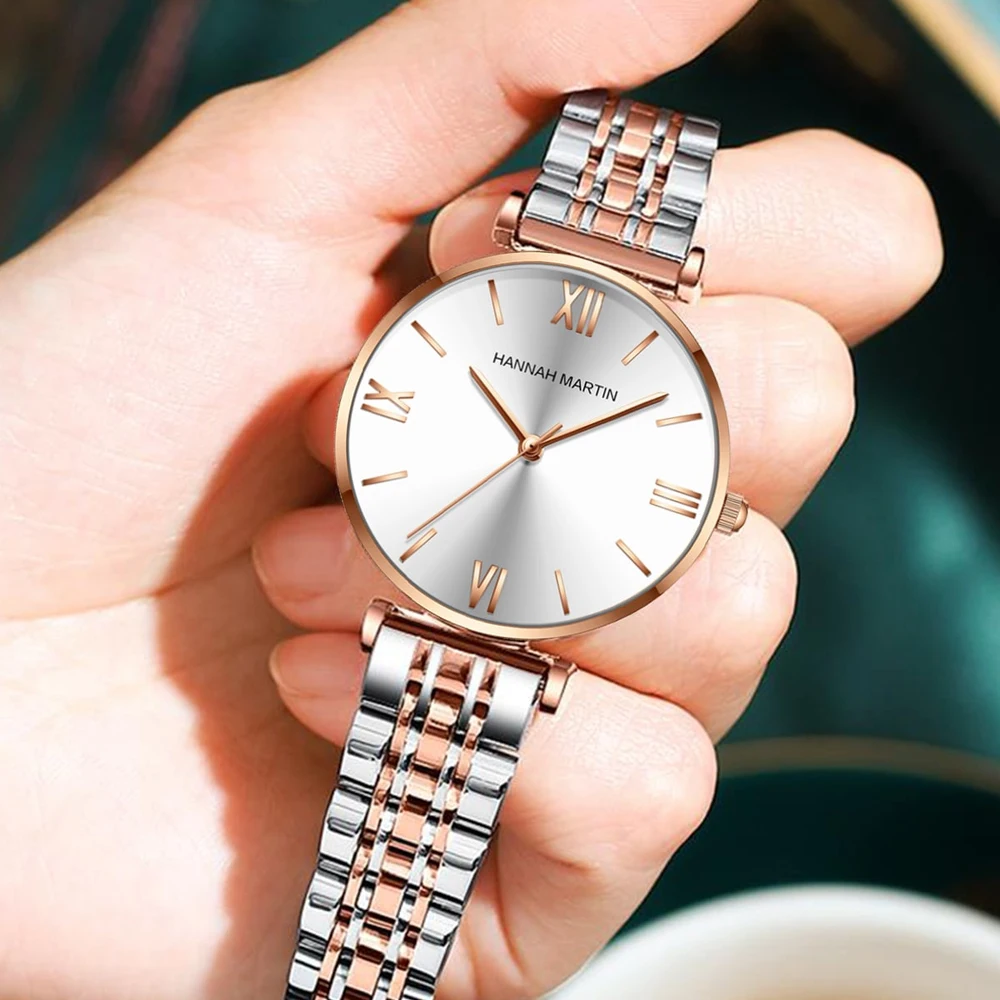 2024 New Women's Leisure Watch Top Brand Hanna Martin Japanese Movement Stainless Steel Fashion Roman Scale Women's Quartz Watch