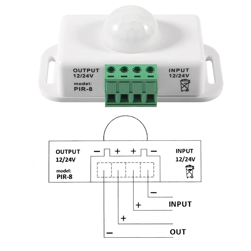 DC 12V/24V 8A Interruptor de sensor de movimiento Tira de luz LED automática, Sensor PIR Interruptor de sensor de movimiento LED