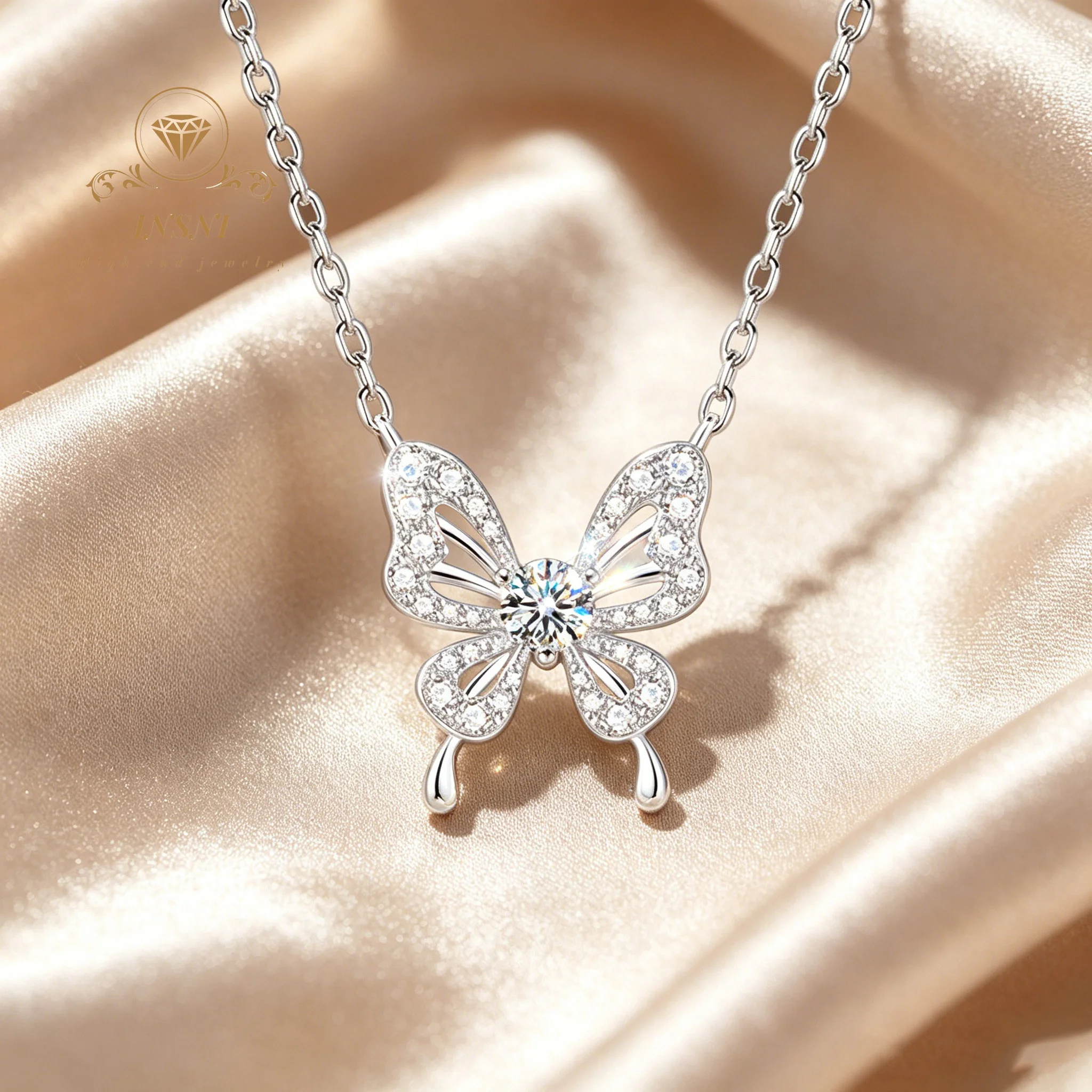 Moissanite Butterfly Necklace 925 Silver Jewelry Magic Butterfly Pendant Light Luxury Collarbone Chain Affordable Jewelry Gift