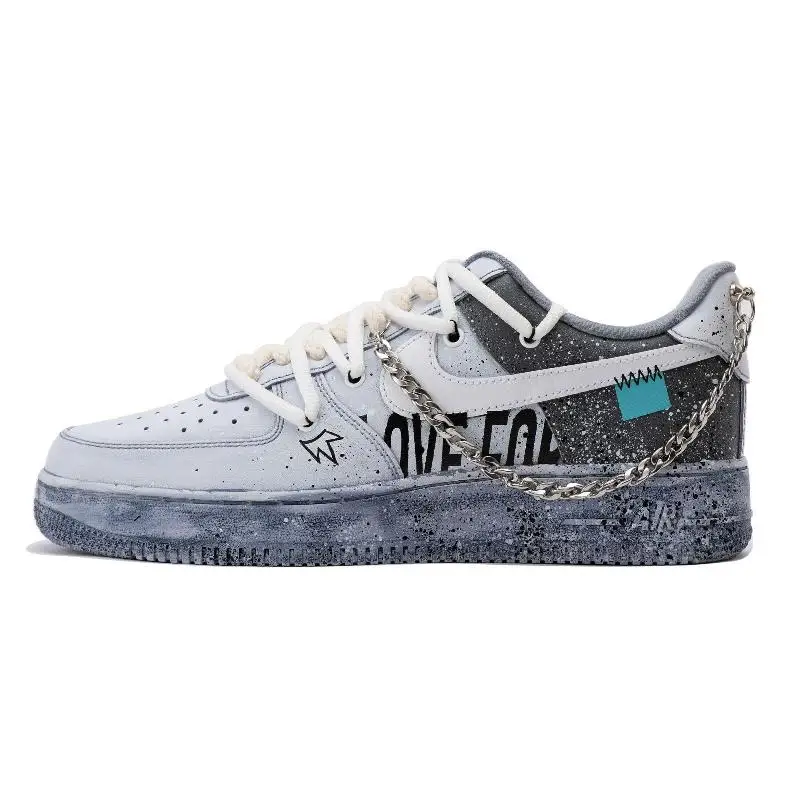 

[На заказ Мужской стиль окрашенный в сером и черном цвете] Nike Air Force 1 07, противоскользящий и износостойкий легкий низкий скейтборд