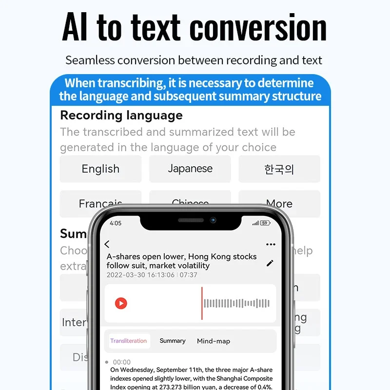 Mini Digital Voice Recorder AI ChatGPT App 8-128GB Magnetic Dictaphone Intelligent Transcription Translation Mind Map Recording