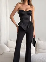 Sexy Solid Strapless Fishbone Tops Women Fashion Waist Cinching Sleeveless Off-shoulder Slim Corset Lady 2025 Party Cropped Vest - Image 5