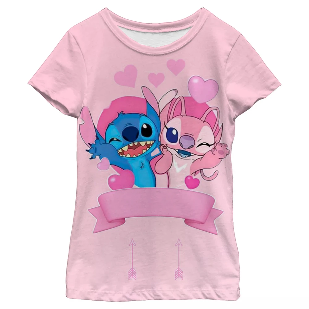 Cute Stitch printed girls T-shirt cartoon Disney children's short sleeved summer kids casual T shirts boy sports shirt quick dry