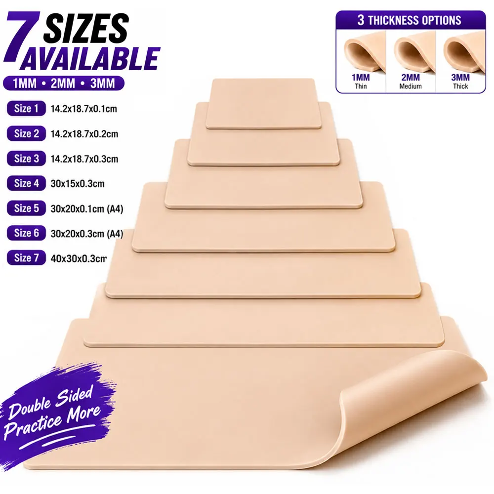 7 Sizes Tattoo Practice Skin Silicone Double-Sided Fake Skin Synthetic Leather Permanent Makeup Tattoo Beginner Training Skin