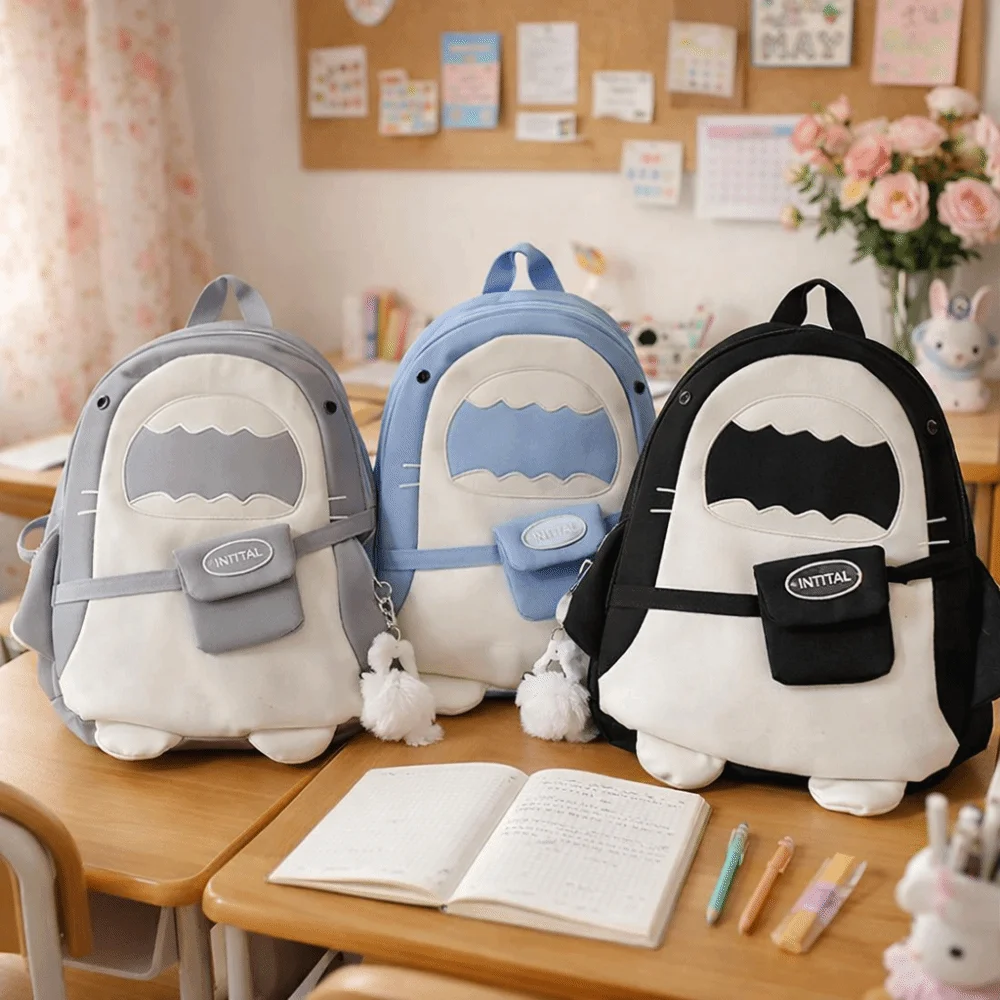 Large Capacity Cartoon Backpack Creative Unique Shark Backpack Simple Design Lightweight Student Backpack Student Life