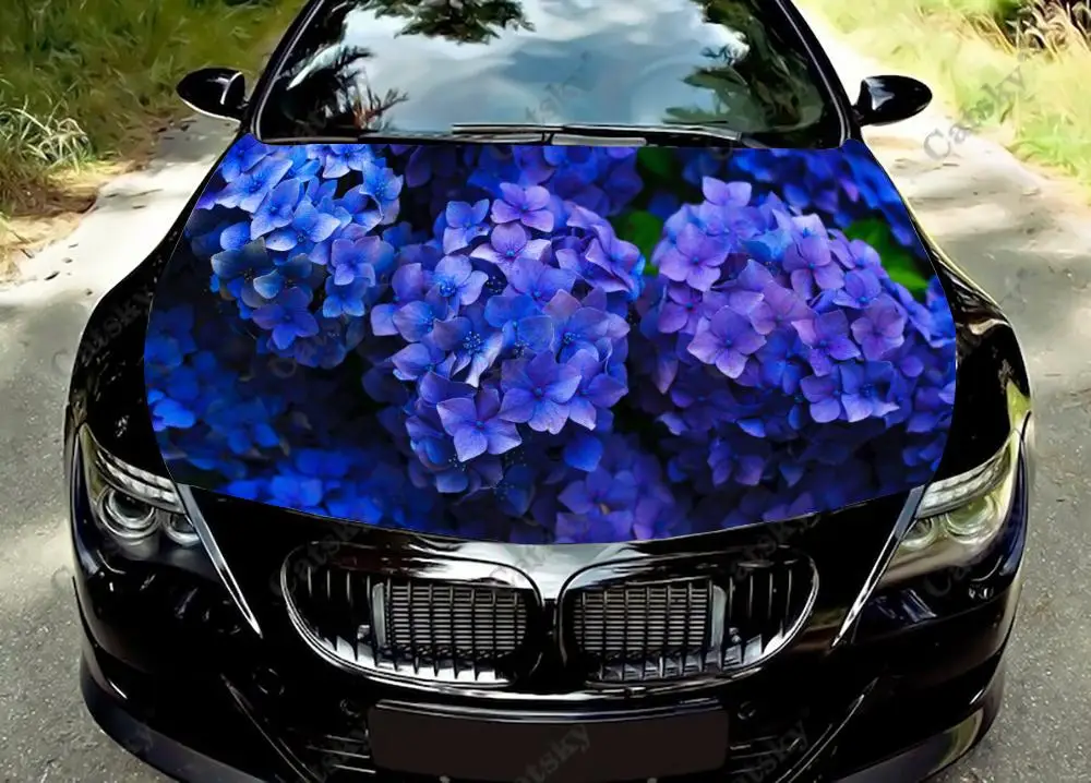 Hydrangea Flower Print Car Hood Vinyl Stickers Wrap Film Engine Cover Decals Universal Auto Accessories Hood Protective Films