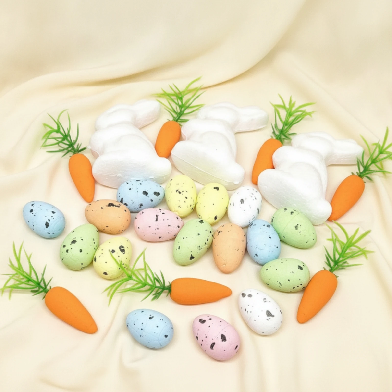 18 Pieces Hare Carrot Easter Oval Ornaments Colorful Foam Easter Decoration Set Foam Carrot Decoration Reusable Party Supplies