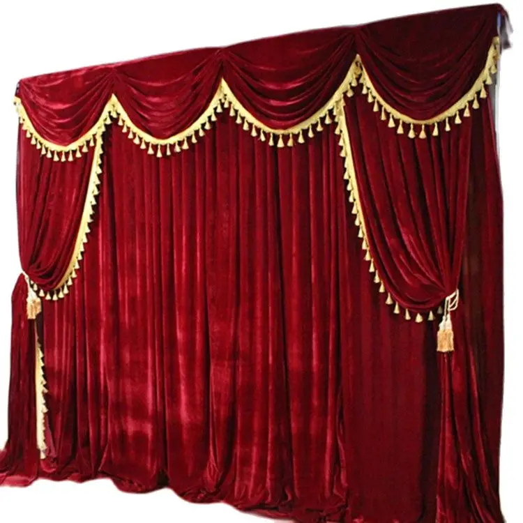 High Quality Velvet Wedding Backdrop Curtain with Tassel Swags Stage Performance Background Panel 3X3M Party Deaoration