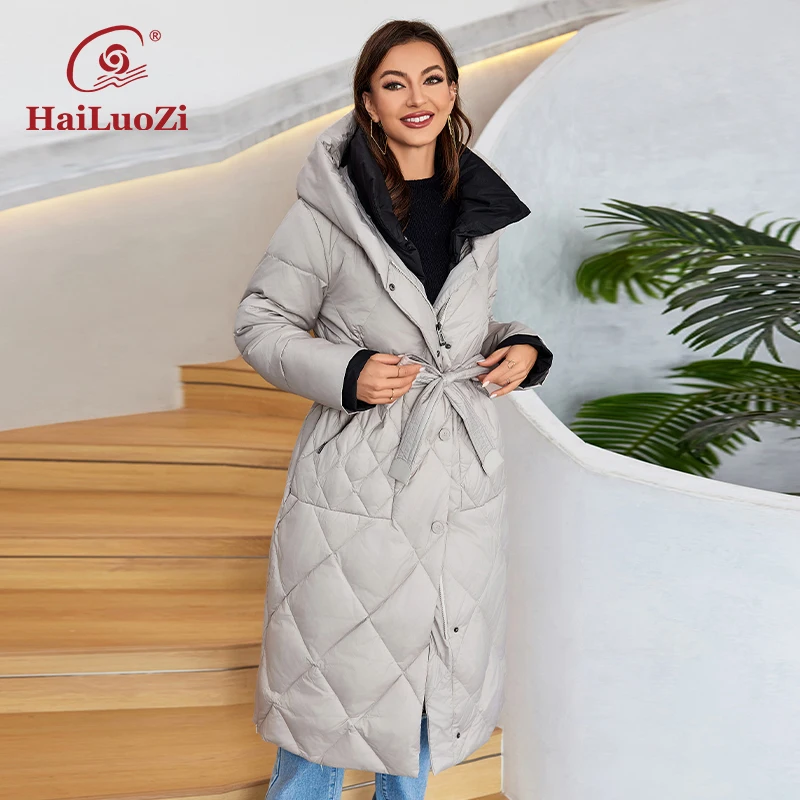 Imagem -04 - Hailuozi-cabolsa Acolchoado com Cinto para Mulheres Parkas Leves e Quentes Jaqueta de Bolso Inclinado Novo Inverno 1159 2023