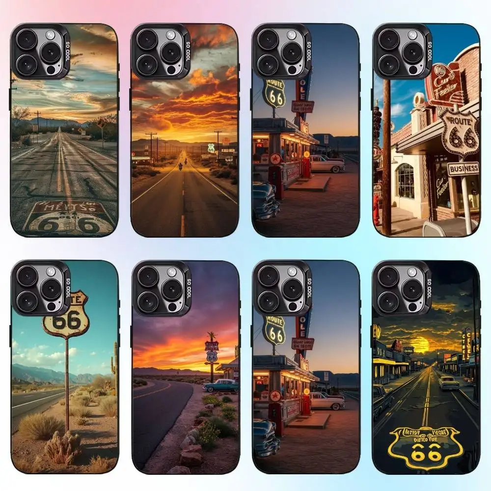 

Route 66 Phone Case For iPhone17,16,15,14,13,12,11 Plus,Pro Max Black Candy Matte Shockproof Cover