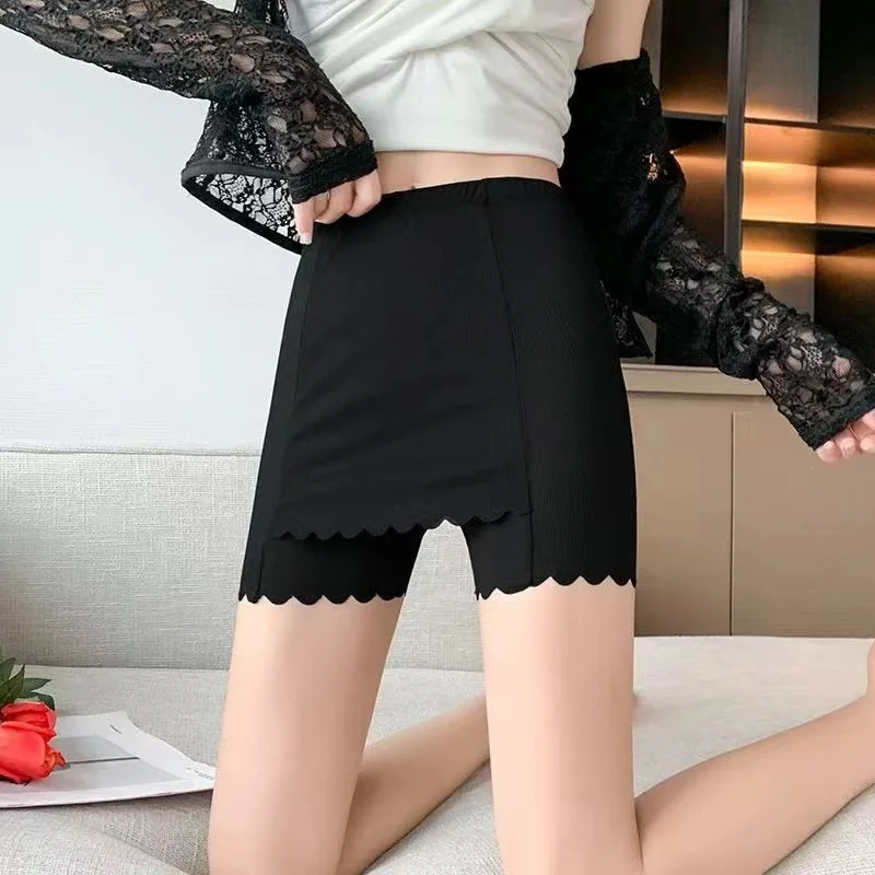 Ice Silk Double Layer Safety Pants Covering Triangle Area Summer Thin Style Traceless Underpants Lace Safety Pants Full Pants