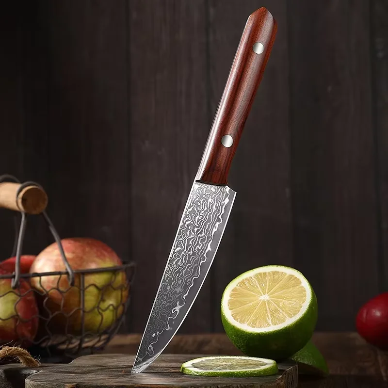 Japanese Damascus Steel Paring Knife 5.5 inch Utility Knife Steak Knife, Full Tang Professional Kitchen Damascus Peeling Knife
