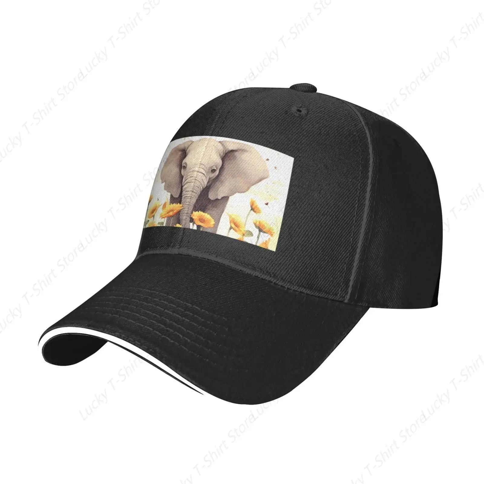 

Men and Women Baseball Hat Elephant and Sunflower Printing Stylish Dad Cap Trucker Low Profile Hats Adjustable Washable Blue