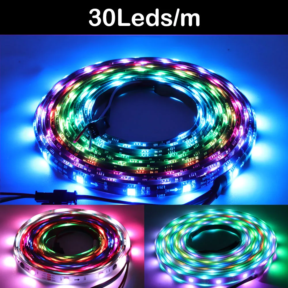 Imagem -05 - Rgb Pixel Endereçável Inteligente Led Lighting Strip Luzes Led 5050smd Preto Branco Barra de Lâmpada Pcb dc 12v 30 48 60pixels Leds m Ws2811