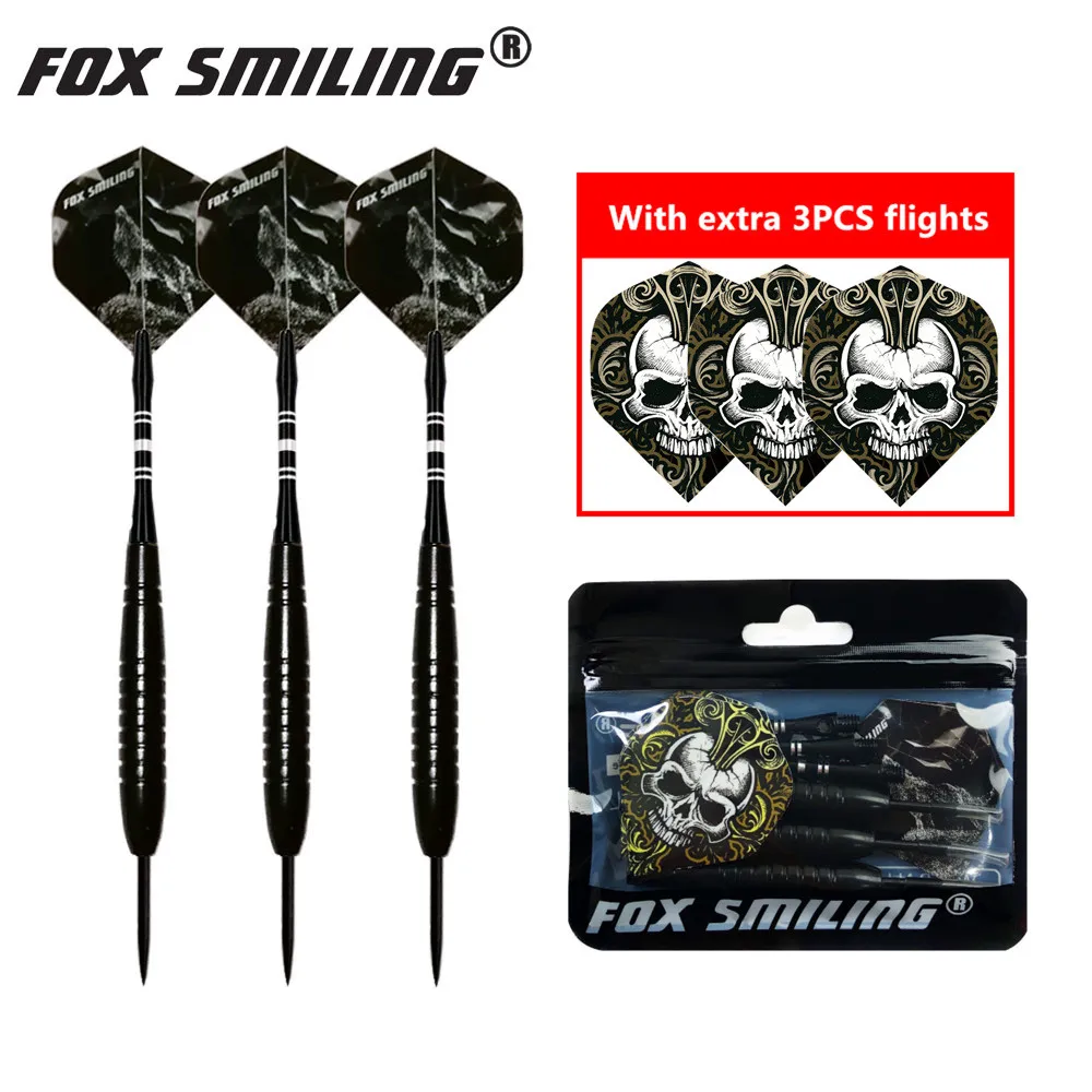 3PCS 23g Professional Steel Tip Darts With Aluminum Shaft Fox Smiling Good Qualtiy Nice Flights Black Barrel Darts Gift image 5