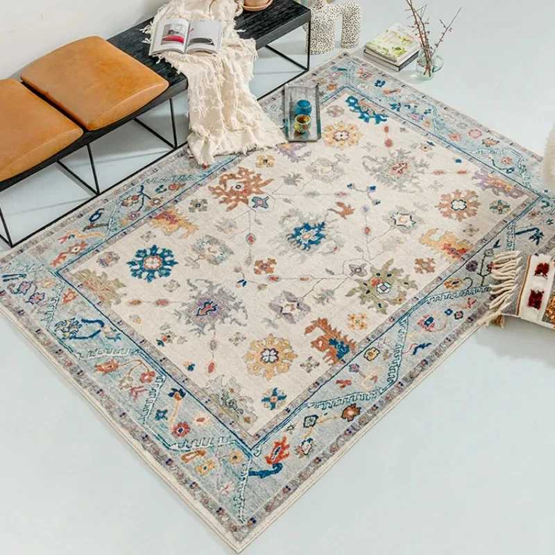 Boho Vintage Floral Oriental Area Rug Soft Non‑Slip Large Floor Carpet Retro Ethnic Mat for Living Room Bedroom Sofa Home Decor