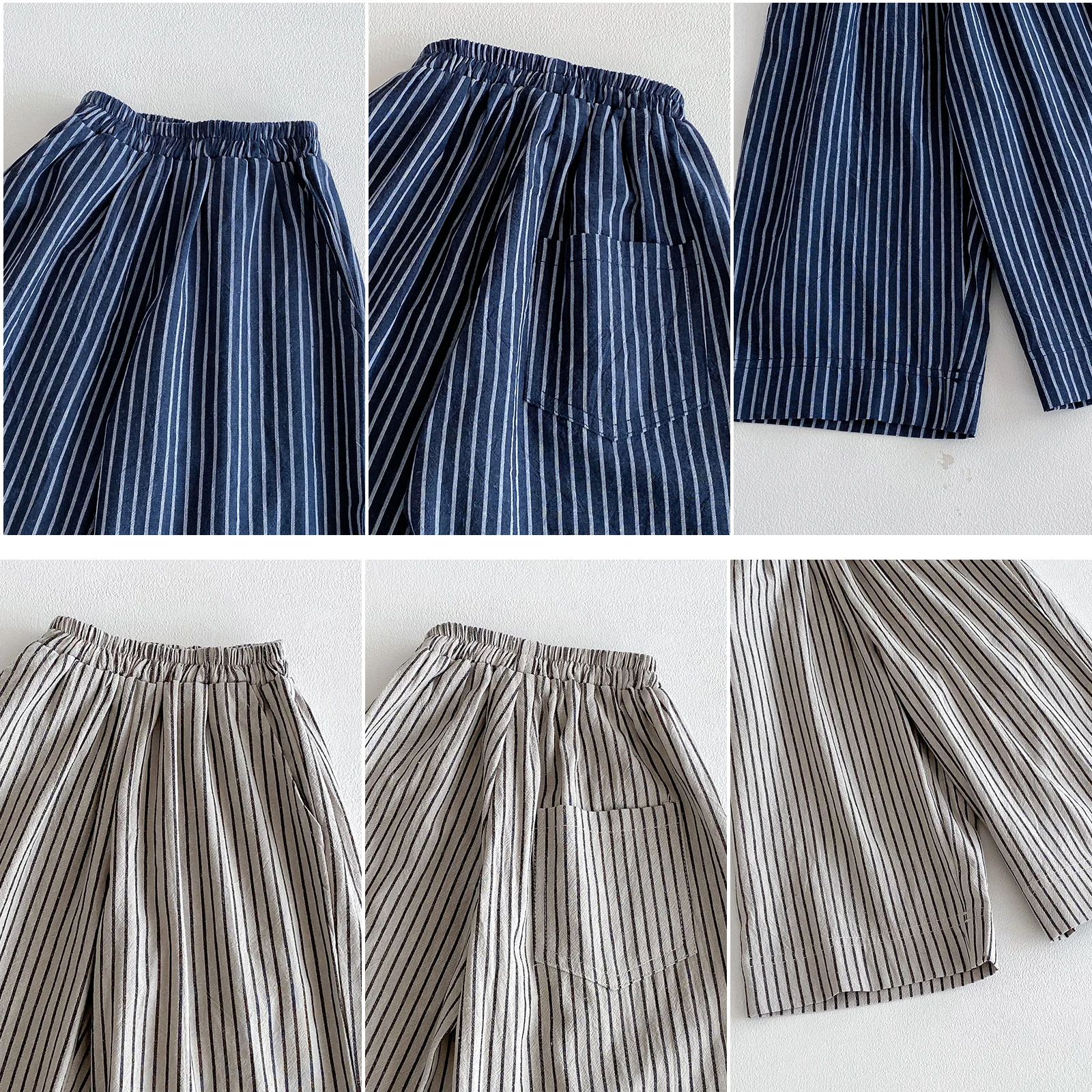 Leinen-Baumwoll-Streifenhosen für Jungen und Mädchen, Kinderkleidung für Herbst und Frühling, lockere, lässige Haremshosen für Jungen, lange Hosen für Kinder von 1-7 Jahren. – Detail 11