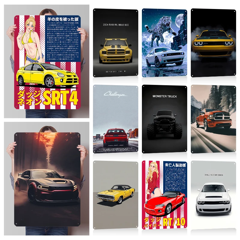 Challenger Viper Car Posters 3D Textured Vintage Metal Tin Sign Personalized Retro Wall Art for Man Cave Room Setup Decorations